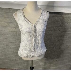 Via Signoria Made in Italy Silk Floral Print Sleeveless Tie Neck Blouse Size‎ S